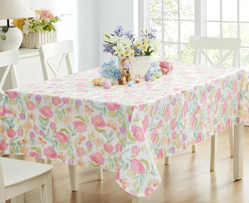Miniatura 9 de Newbridge Butterfly Field - Mantel de vinilo floral con parte trasera de franela, 52 x 52 pulgadas, cuadrado, flores pastel y mariposas con parte