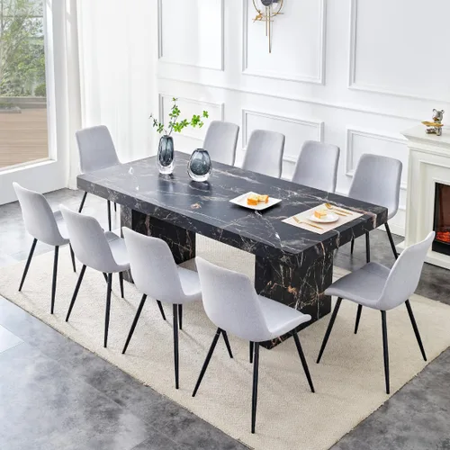 Miniatura 34 de gopop Rustic Modern 79" Rectangular Dining Table, Solid Wood Farmhouse Kitchen Table with Sturdy Legs, Wooden Dining Room Table for 6–10 People