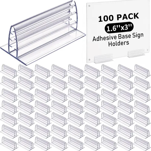Miniatura 14 de Fulmoon 100 Piezas Soportes para Letreros, Base Adhesiva Soportes para Letreros Múltiples Usos para Mostradores, Almacenes, Soportes de Base