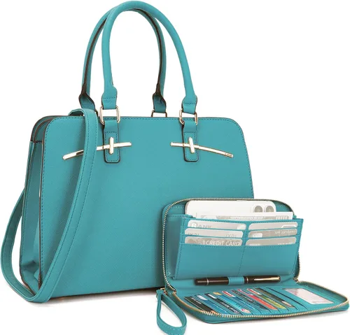 Miniatura 10 de Carteras para mujeres, bolso cartera monedero tote bandolera hobo con asa superior tipo satchel, juego de carteras de 2 piezas con 3 compartimentos