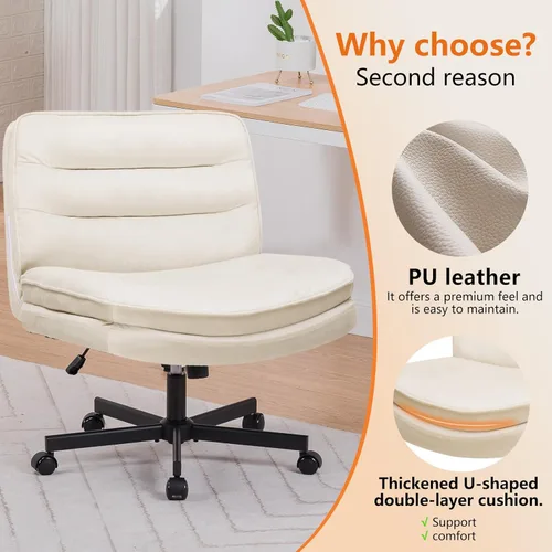 Miniatura 4 de COMHOMA Silla cruzada con ruedas, silla de oficina con patas cruzadas sin brazos, silla de escritorio ancha para oficina en casa, silla giratoria