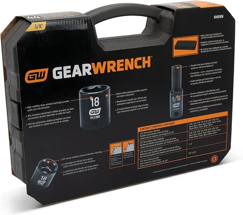 Miniatura 9 de GearWrench 84916N juego de llaves de impacto SAE/métrico 3/8 pulgadas (44 piezas)