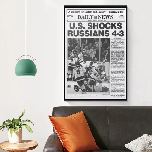 Miniatura 3 de FOLIUMK 1980 - Póster olímpico de milagro de hockey sobre hielo, hace la portada del periódico y crea un milagro en el icastílo, 12 x 18 pulgadas