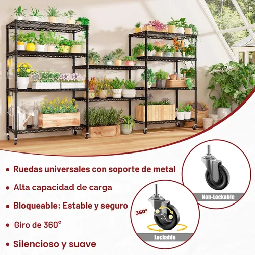 Miniatura 5 de PrimeZone Estantería de alambre de 74 pulgadas de alto, 1250 libras, estantes de almacenamiento de 5 niveles con ruedas, certificado NSF, estante