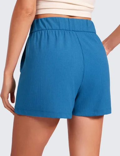 Miniatura 2 de CRZ YOGA Cómodos pantalones cortos acanalados para mujer, de cintura alta, lyocell para uso casual, para descansar, atlético, con bolsillos