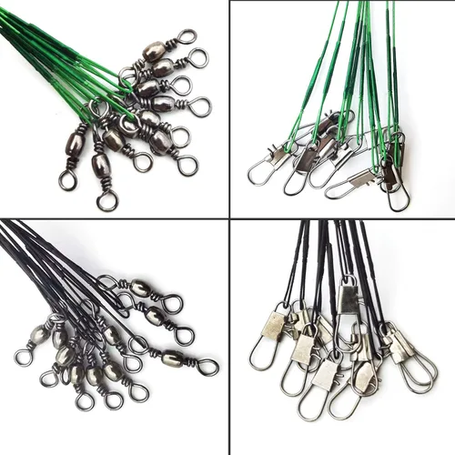 Miniatura 4 de Líderes de pesca de acero inoxidable, línea líder de pesca con giratorios y clips para agua salada y agua dulce, 31 libras por pieza, 6 pulgadas, 7