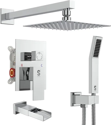 Miniatura 10 de SR SUN RISE Juego de grifo de ducha para bañera montado en la pared de 8 pulgadas, sistema de ducha de metal con boquilla de bañera, cabezal