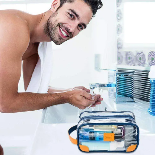 Miniatura 6 de Lermende Neceser de aseo transparente, kit de afeitado transparente para hombre, bolsa de aseo de viaje con correa de mano, organizador unisex