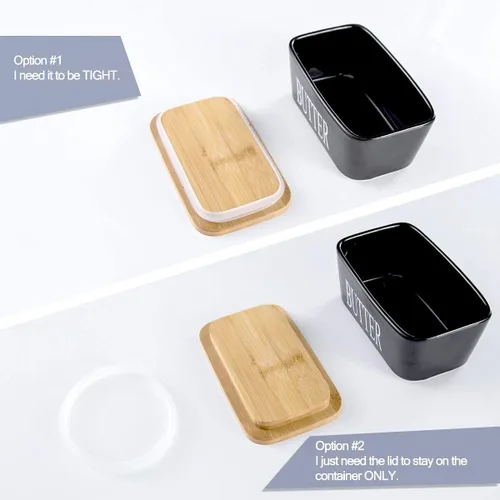 Miniatura 7 de Hasense Mantequillera con Tapa, Plato de Mantequilla de Cerámica con Cuchillo para Encimera, Recipiente Hermético Cubierto para Mantener Negro