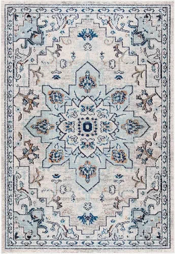 Miniatura 92 de Safavieh Madison Collection (MAD473M) Tapete redondo de 4 pies, azul y azul claro, diseño chic y bohemio desgastado de medallón, no pierde fibras