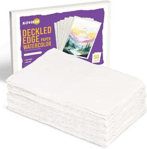 KOVIEDE - Papel hecho a mano, 50 hojas de papel con borde deckled de 6 x 8 pulgadas, 140 libras/300 GSM, 100% algodón texturizado, de alta calidad,