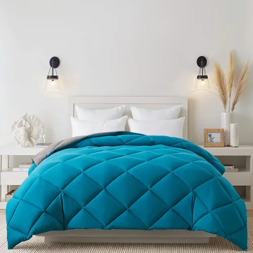 Miniatura 7 de Cosybay Edredón de plumón alternativo (azul Argelia/gris oscuro, King) – Edredón acolchado suave para todas las estaciones tamaño King – Inserto