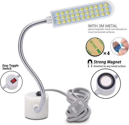 Miniatura 4 de Luz para máquina de coser (36 LED), luz de trabajo de cuello de cisne con base de montaje magnética, luz blanca suave para tornos, prensas