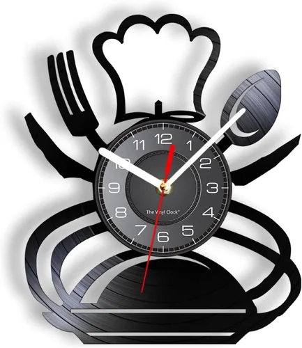 Reloj de pared de 12 pulgadas, estilo vintage, retro, tenedor, cuchillo y cuchara, arte de pared de cocina, diseño de cubiertos, decoración de