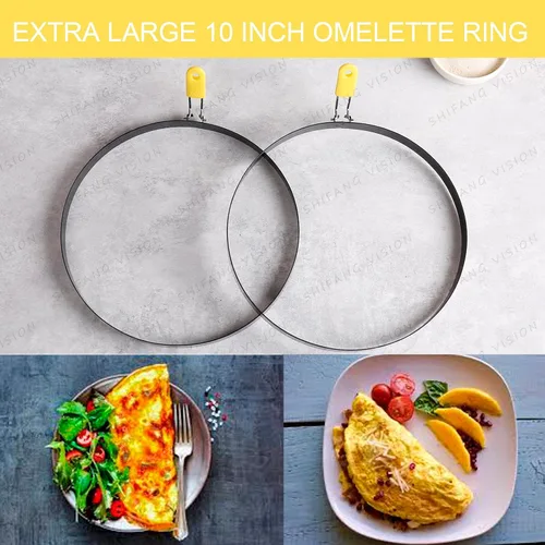Miniatura 5 de Anillo de tortilla extra grande de 10 pulgadas para plancha, anillo de huevo de panqueques de acero inoxidable con mango de silicona, accesorio