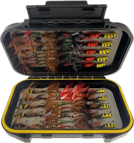 Miniatura 12 de Fly Fishing Flies Kit Trout Steelhead Salmon Bass Flies Assortment 32Pcs-148pcs Include Dry Wet Flies Nymphs Streamers Maggot, Fly Lure Set 24