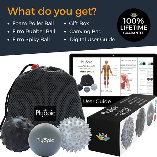Miniatura 2 de Plyopic. Juego de bolas de masaje – para masaje muscular de tejido profundo, liberación miofascial, puntos de activación, movilidad, fascitis