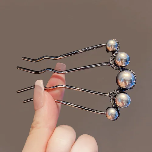 Miniatura 8 de 2 horquillas de pelo en forma de U de perlas para el cabello nupcial, peine lateral de moda, elegante horquilla de metal, pinzas para el cabello