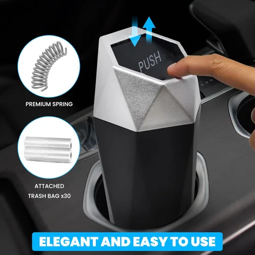 Miniatura 2 de EcoNour Mini bote de basura con tapa (paquete de 2) Portavasos para automóvil pequeño Cubo de basura a prueba de fugas con 30 bolsas de basura
