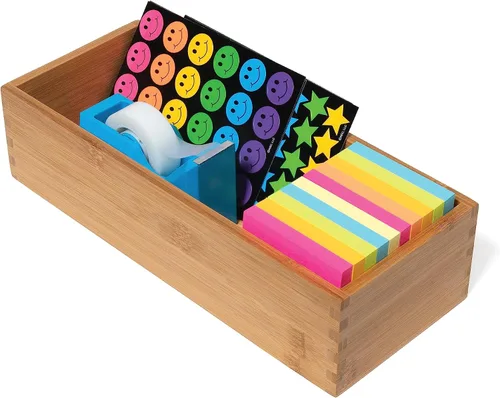 Miniatura 5 de Lipper International Caja de almacenamiento de madera de bambú para utensilios de cocina, maquillaje o suministros de oficina, 5 x 12 x 3 pulgadas