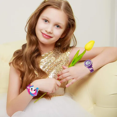 Miniatura 6 de 2 Pieces Kids Unicorn Watch Toddler Watch and Silicone Wristband Cute 3D Kids Digital Watch Waterproof 7 Color Lights Watch with Alarm Stopwatch