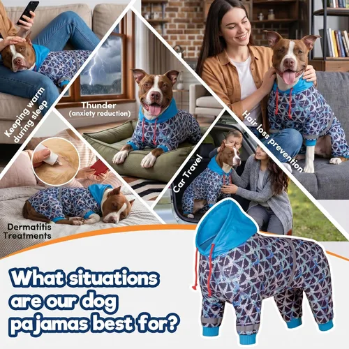 Miniatura 4 de LovinPet - Mamelucos grandes para perros Pitbull - Cuidado de heridas/Ropa para perros postoperatorios, camiseta para aliviar la ansiedad en perros