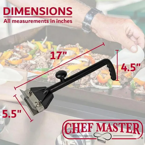 Miniatura 6 de Chef Master Raspador de plancha y limpiador de parrilla plana - Kit de limpieza de plancha - Herramienta raspadora de parrilla plana de acero