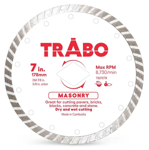 Miniatura 8 de Trabo Paquete de 3 cuchillas de unión de metal con borde turbo de mampostería de 4 pulgadas para cortar cemento, adoquines, hormigón con barra