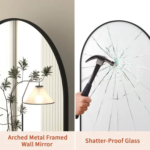Miniatura 4 de Giftgarden - Espejo arqueado negro de 20x30 pulgadas, espejo de baño arqueado montado en la pared con marco de aluminio para tocador, polvo