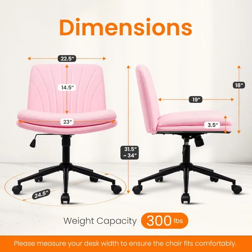 Miniatura 2 de NEO CHAIR Silla cruzada con ruedas, escritorio de tocador sin brazos, silla ancha y cómoda, patas cruzadas, computadora giratoria ajustable
