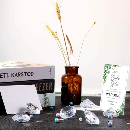 Miniatura 3 de Boao Paquete de 24 tarjeteros de mesa de acrílico con diamantes de cristal, decoración de fiesta de diamantes para bodas, mesa del hogar Transparente