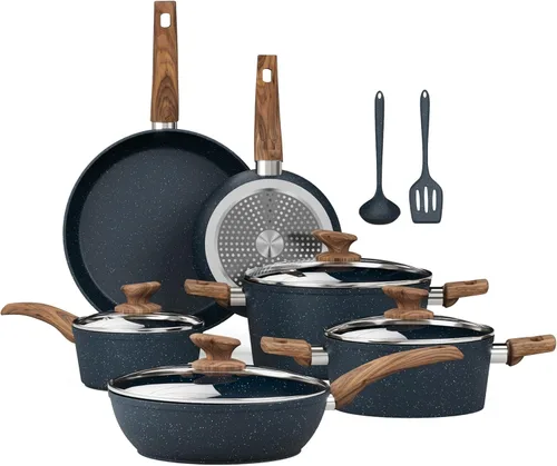 Kitchen Academy Juego de ollas y sartenes antiadherentes, juego de utensilios de cocina de inducción de 12 piezas, juego de sartenes antiadherentes