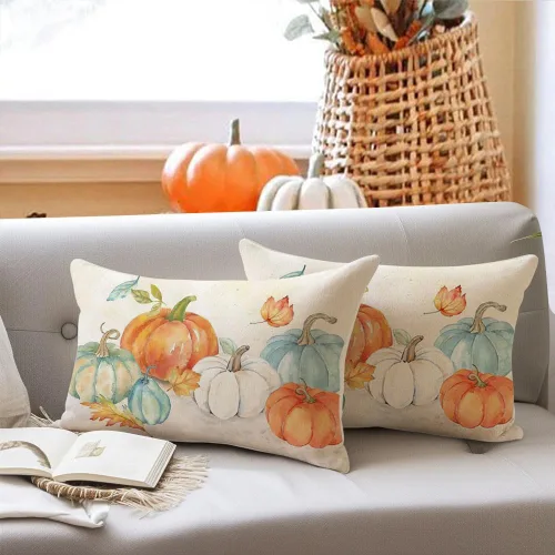 Miniatura 2 de RABUSOFA Fundas de almohada de otoño de 12 x 20 pulgadas, almohadas decorativas de calabaza naranja, fundas de almohada de otoño para exteriores