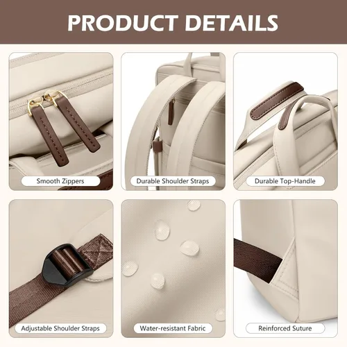 Miniatura 8 de Mochila delgada para laptop para mujer, mochila ligera para viajes de negocios para mujeres y hombres, Albaricoque, 14 pulg.