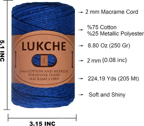 Miniatura 3 de Cordón de macramé de algodón brillante de 2 mm, 205 yardas, 8.80 oz, cordón de macramé para tejer para colgar en la pared, bolsos, porta plantas