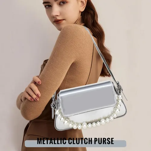 Miniatura 2 de shoowyees Evening Y2k - Bolso Hobo brillante para mujer, bolso plateado brillante, bolso de mano metálico, bolso de hombro 2023
