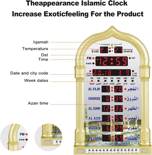 Miniatura 3 de Athan - Reloj de pared para oración, LED, digital, musulmán, reloj de pared islámico, tiempos de oración, mezquita, reloj de mezquita con Azan