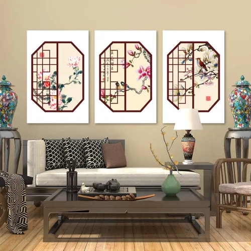 Miniatura 3 de wall26 3 paneles de lienzo para pared, cuadros de estilo chino, decoración de pared para el hogar, dormitorio, sala de estar, pinturas en lienzo