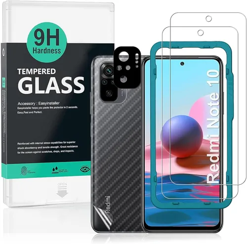 Ibywind Protector de pantalla para Redmi Note 10 4G/Note 10 (no para Samsung Galaxy Note 10), con 2 piezas de vidrio templado, 1 protector de lente