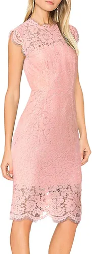 Miniatura 3 de Merokeety - Vestido elegante floral con encaje y sin mangas para mujer tiene cuello redondo y una longitud hasta la rodilla es adecuado para fiestas