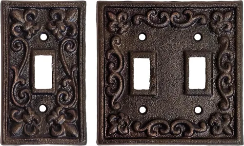 Miniatura 11 de Lulu Decor, Fleur De Lis - Placa de enchufe de hierro fundido en acabado marrón rústico antiguo