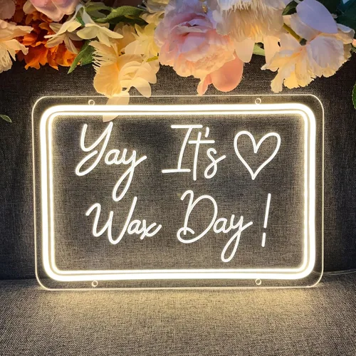 Miniatura 5 de Letrero de neón con texto en inglés "Yay It's Wax Day", decoración de arte 3D, diseño de talla artística en 3D, para interiores, dormitorio, luz