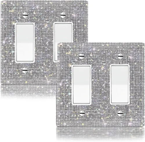Miniatura 12 de 4 piezas de diamantes de imitación plateados brillantes para placas de pared, cubierta de interruptor de luz, cubierta de salida de diamantes