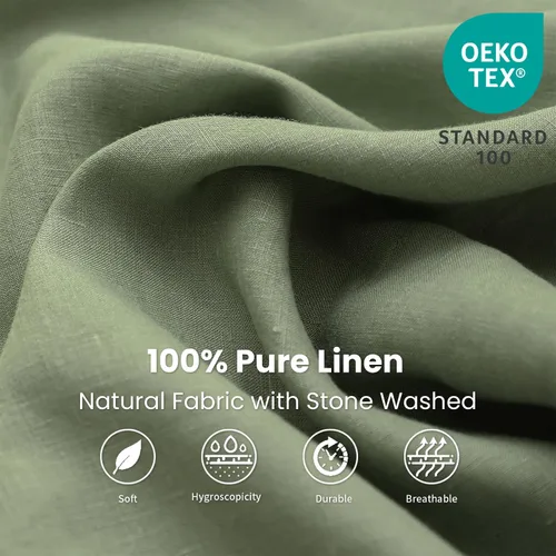 Miniatura 2 de Sábana bajera de 100 % lino lavado a la piedra, color sólido – (1 pieza) funda de colchón de 14 pulgadas de profundidad suave, natural transpirable
