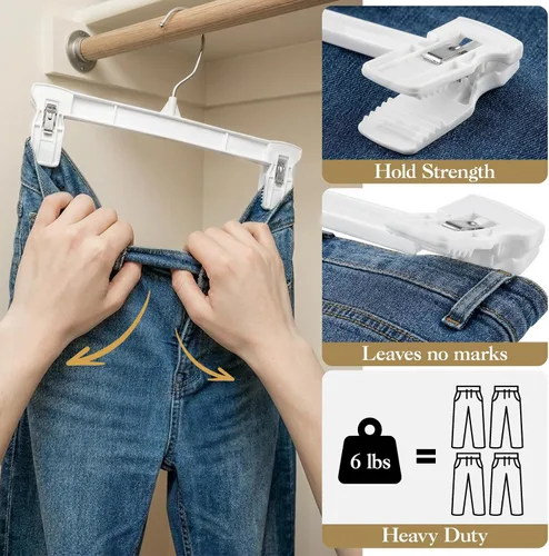 Miniatura 5 de Perchas para falda Smartor Perchero para pantalones con clips Disponible en paquetes de 10, 30, 60 Ahorro de espacio Duraderas Clips
