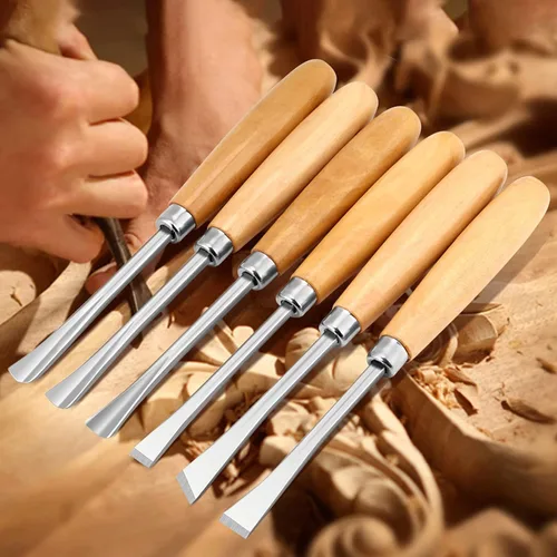 Miniatura 5 de Juego de cinceles de mano de tallado de madera profesional, herramientas de escultura de carpintería, 6 uds. para torno