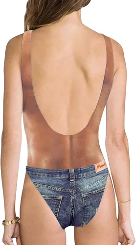 Miniatura 48 de uideazone Traje de baño divertido de las mujeres del pecho del cuerpo peludo impreso hippie trajes de baño traje de baño de una pieza Monokini