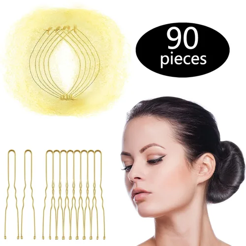 Miniatura 10 de Zonon - Mallas para moño invisibles con borde elástico y horquillas en forma de U, juego de 50 unidades de mallas para el cabello invisibles, 40