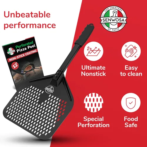 Miniatura 5 de Senwosa Pela de pizza antiadherente de 12 pulgadas, excelente deslizamiento y fácil limpieza, base de metal perforada con revestimiento cerámico