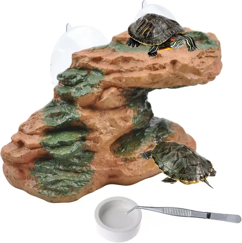 Miniatura 12 de PINVNBY Plataforma de descanso para tortugas, muelle de tortuga, resina, descanso, roca, reptil, hábitat, escalada, adorno flotante para decoración